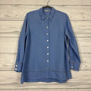 Soft Surroundings Linen Blend Blue Button Down Shirt Size Large